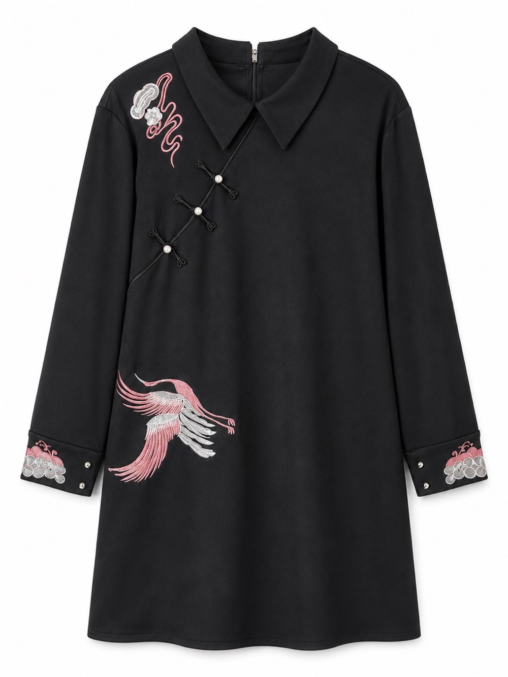 HYM Classic Fashion Women’s 2X Black Embroidered Asian Inspired Tunic Dress NWT